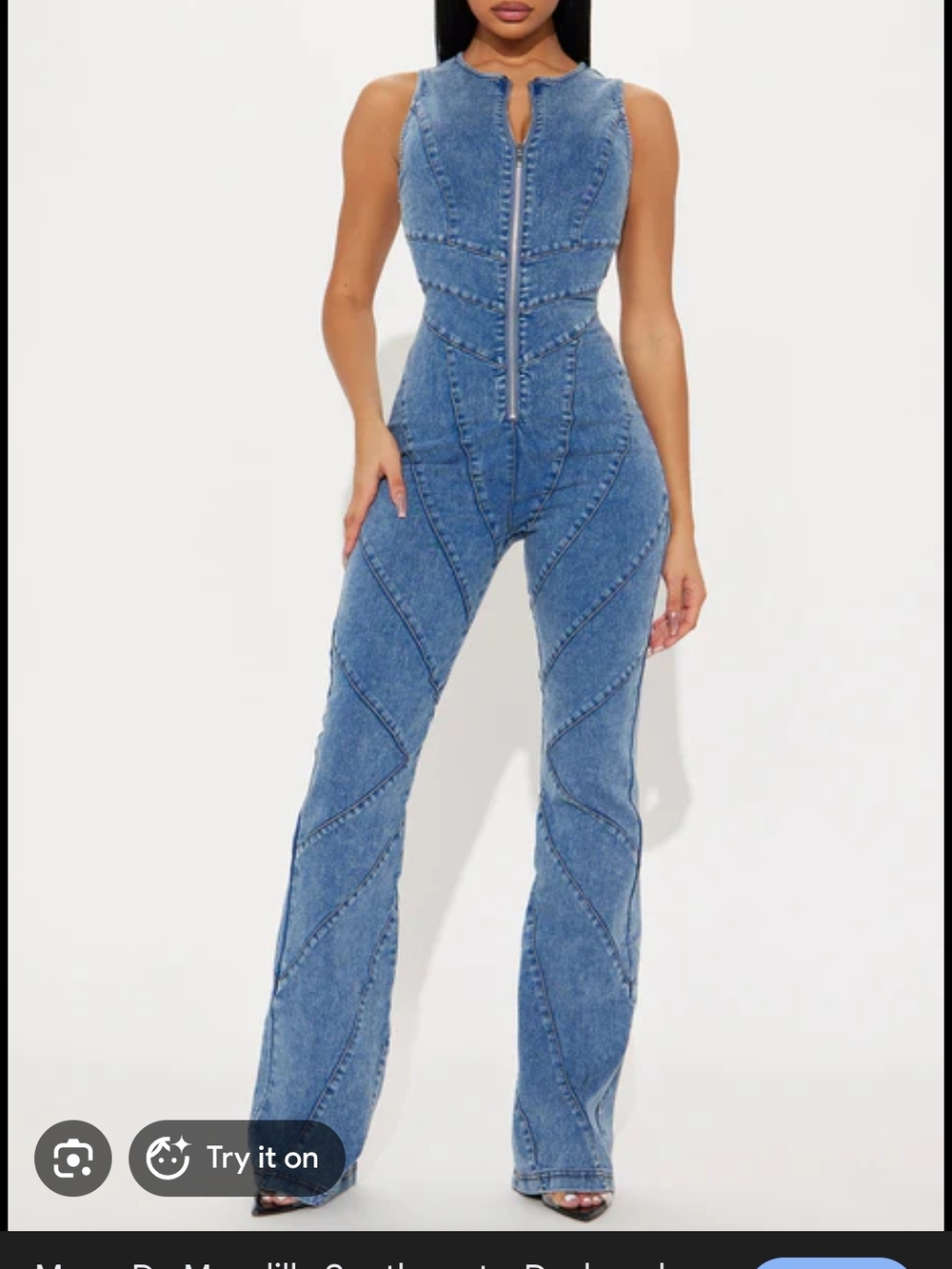 Fashion Nova Light Wash Denim Zip-Front Romper